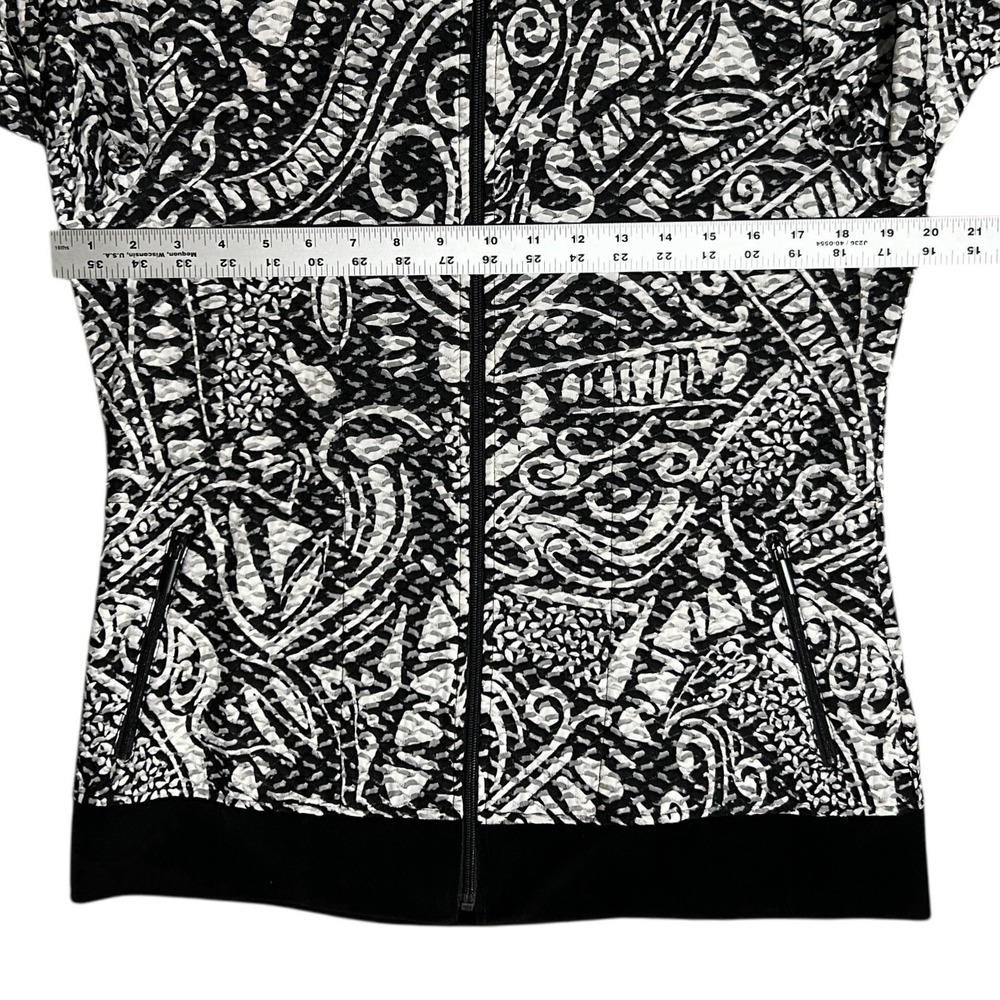 CHICO'S Jacket sz 1 (8/10) Black White Abstract Print Pockets Sporty Lightweight - Picture 5 of 9